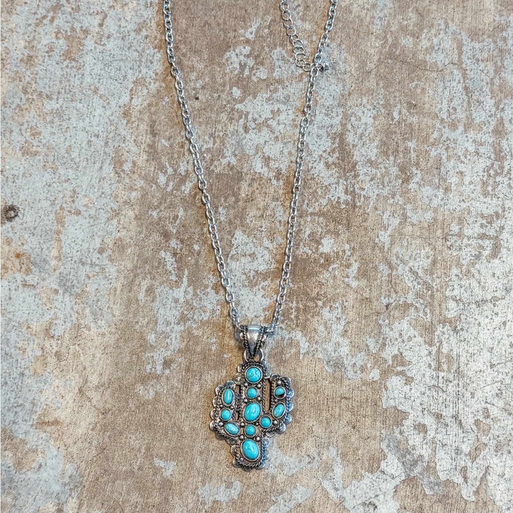 Silver And Turquoise Cactus Necklace 9$
